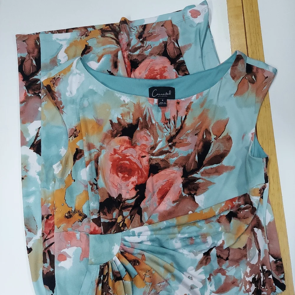 Connected Apparel Floral Print Ruched Wrap Look Midi Dress - Picture 4 of 14